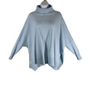 Mersea Newport Sweater Poncho OS Split Turtleneck Knit Catalina Light Blue